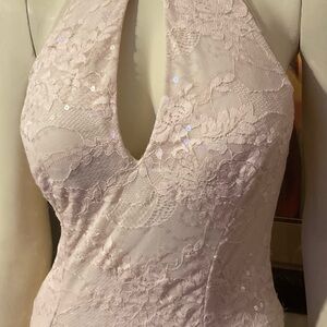 Xscape Light Pink Sequin Lace Backless Dress